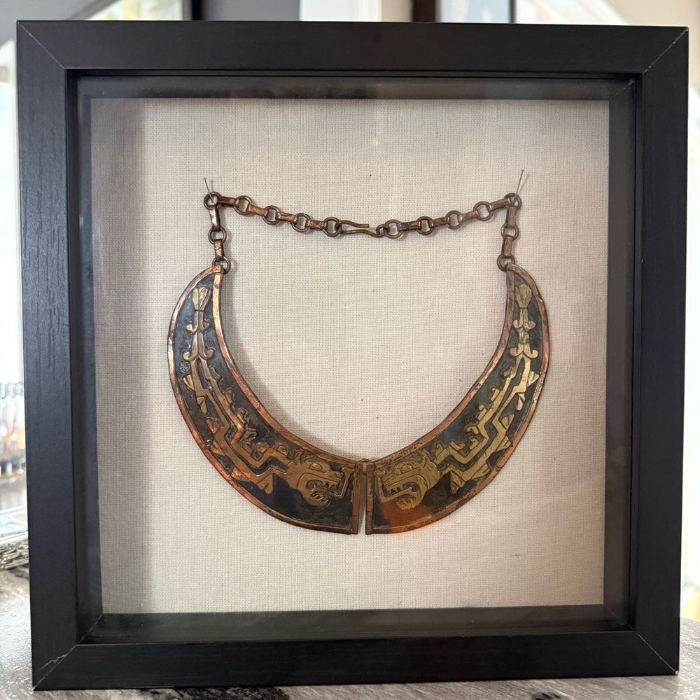 Vintage Aztec Copper Brass Choker Necklace Rare Mexico Tribal Boho Statement Art - Picture 2 of 14